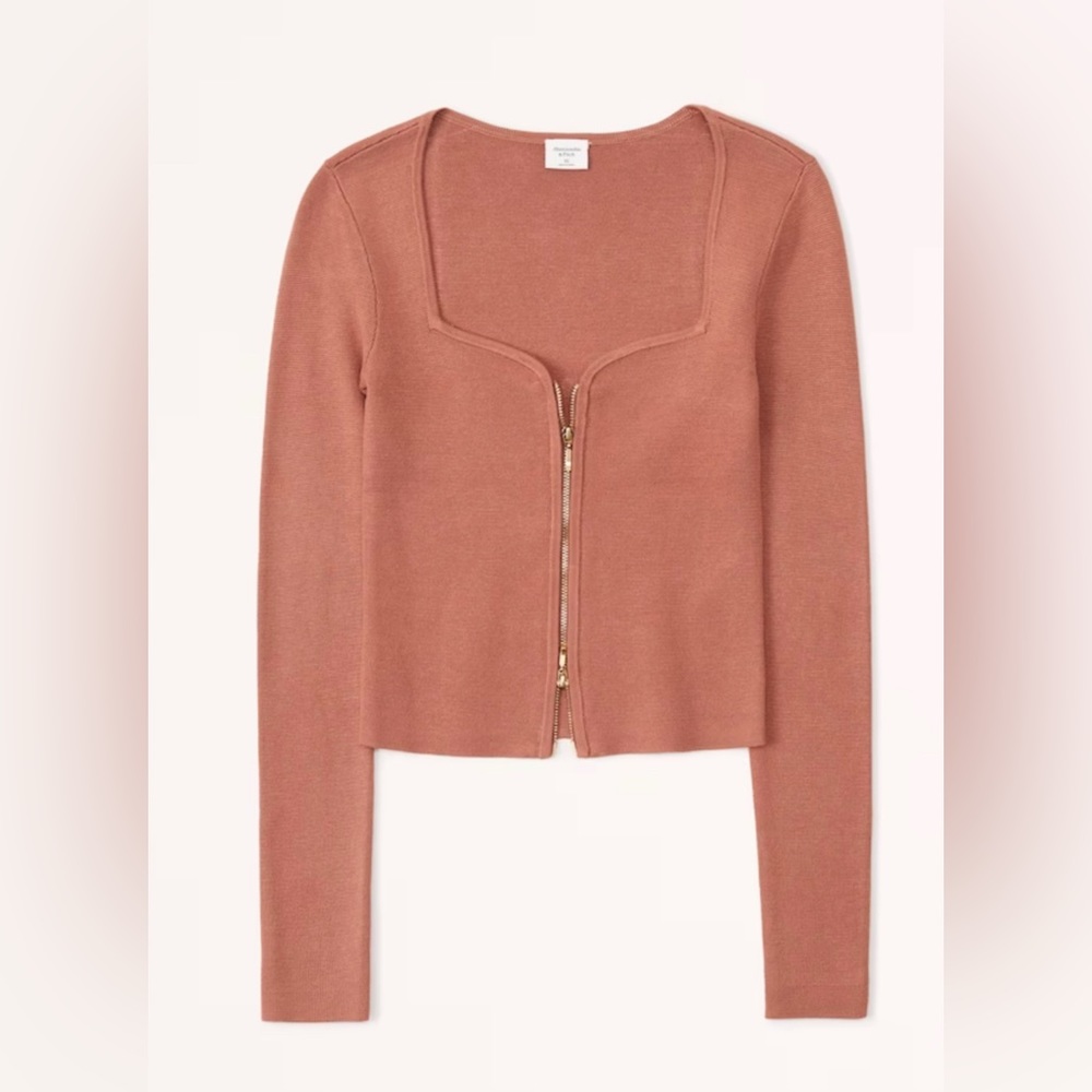Abercrombie and Fitch Brown Zip Up Notch Neck Slim Top